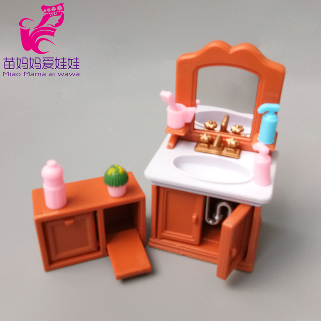 Domek dla lalek z miniaturowym jedzeniem, zabawą i meblami oraz kieszenią na akcesoria do toalety i umywalką - Wianko - 59