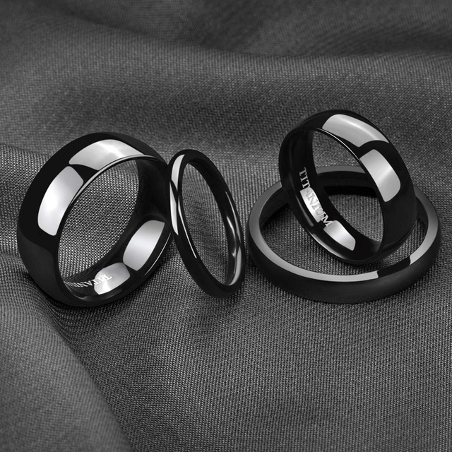 Obrączka męska Eamti Titanium polerowane czarny srebrny pierścionek zaręczynowy 2/4/6/8mm klasyczny - Wianko - 17