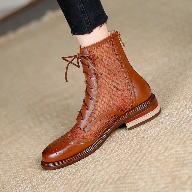 Nowe letnie damskie buty do kostki Hollow - oryginalny model z siatką Martin w brytyjskim stylu, wykonane ze skóry - gruby obcas, mesh - Wianko - 20