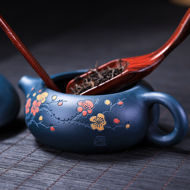 Yixing czajniczek z ręcznie formowanej purpurowej gliny - Kung Fu dzbanek do herbaty płaski garnek Xishi - Wianko - 4