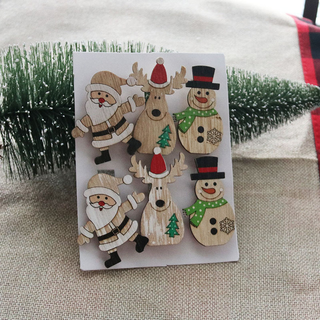 Boże Narodzenie drewniane klipsy w kształcie Santa, Śnieżynki i Jelenia - 6 sztuk/partia - Wianko - 6
