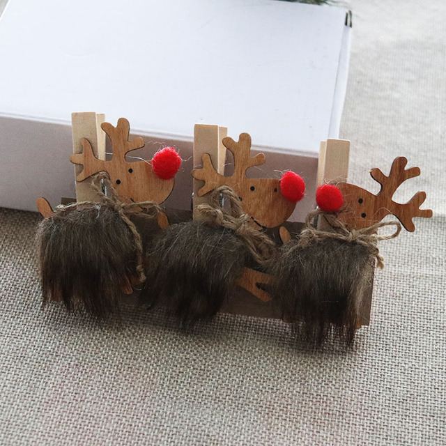 Boże Narodzenie drewniane klipsy w kształcie Santa, Śnieżynki i Jelenia - 6 sztuk/partia - Wianko - 4