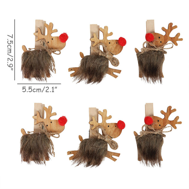 Boże Narodzenie drewniane klipsy w kształcie Santa, Śnieżynki i Jelenia - 6 sztuk/partia - Wianko - 13