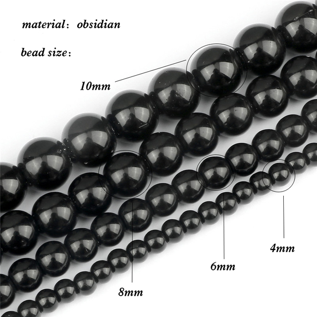 Czarne obsydianowe kamienie naturalne o rozmiarach 10/8/6/4mm - luźne koraliki do tworzenia bransoletek i naszyjników - Wianko - 1