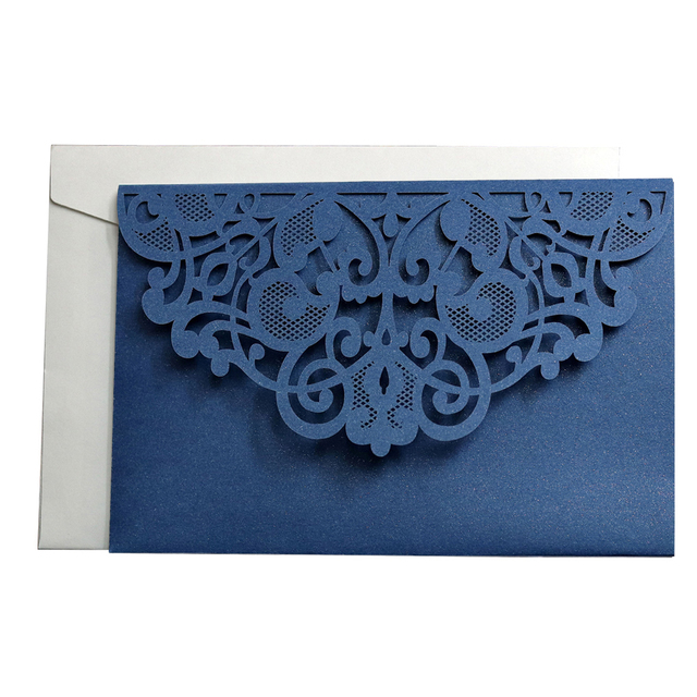 10 eleganckich kartek zaproszeń ślubnych w niebiesko-białym kolorze, laserowo wycinanych, z życzeniami i opcją RSVP - dostosuj je do swojego biznesu! - Wianko - 14