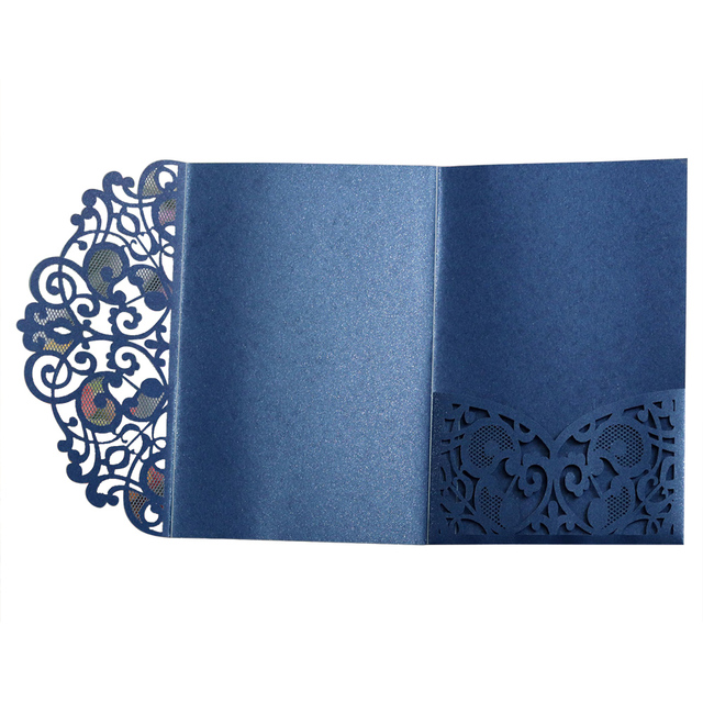 10 eleganckich kartek zaproszeń ślubnych w niebiesko-białym kolorze, laserowo wycinanych, z życzeniami i opcją RSVP - dostosuj je do swojego biznesu! - Wianko - 12