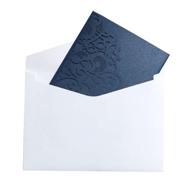 10 eleganckich kartek zaproszeń ślubnych w niebiesko-białym kolorze, laserowo wycinanych, z życzeniami i opcją RSVP - dostosuj je do swojego biznesu! - Wianko - 11