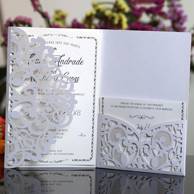 10 eleganckich kartek zaproszeń ślubnych w niebiesko-białym kolorze, laserowo wycinanych, z życzeniami i opcją RSVP - dostosuj je do swojego biznesu! - Wianko - 9