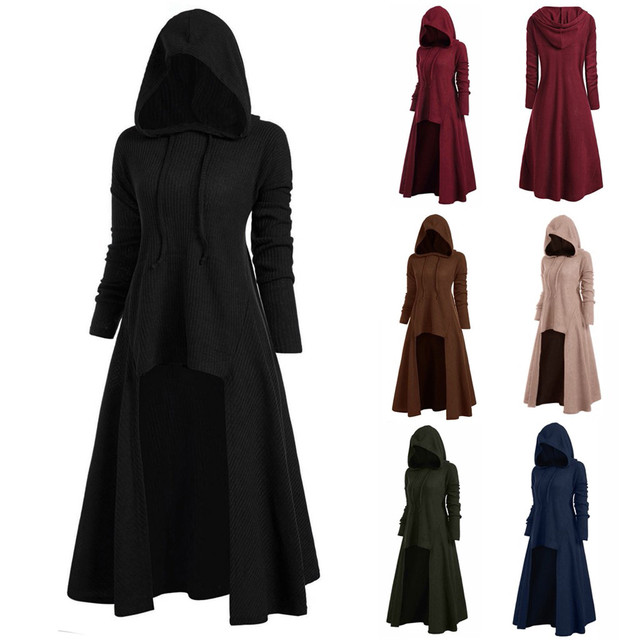 Gotycka sukienka z kapturem dla kobiet 2021 - punkowy styl, długa, czarna, Plus Size - Wianko - 1