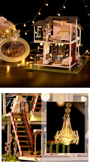 Ręcznie robiony dom dla lalek w stylu francuskiej chaty - model DIY, prezent dla dziewczynki, drewniany, w skali miniaturowej domki dla lalek, montaż - Wianko - 14