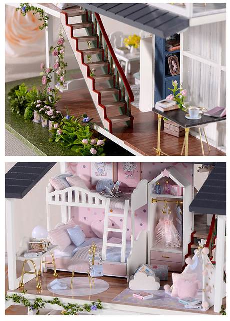 Ręcznie robiony dom dla lalek w stylu francuskiej chaty - model DIY, prezent dla dziewczynki, drewniany, w skali miniaturowej domki dla lalek, montaż - Wianko - 10