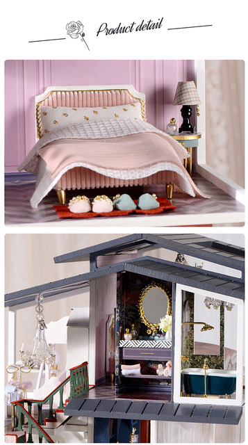 Ręcznie robiony dom dla lalek w stylu francuskiej chaty - model DIY, prezent dla dziewczynki, drewniany, w skali miniaturowej domki dla lalek, montaż - Wianko - 11