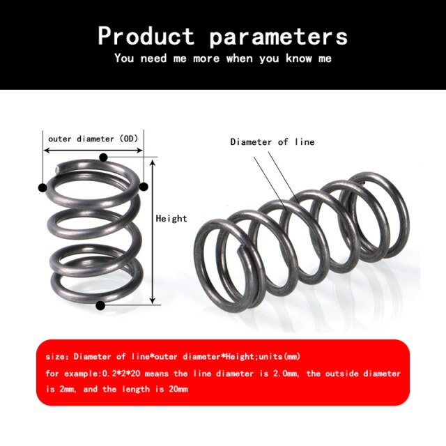 Sprężyna dociskowa o średnicy drutu 0.6/0.7mm i średnicy zewnętrznej 3-12mm - opakowanie 10 sztuk wiosna powrotna - Wianko - 1