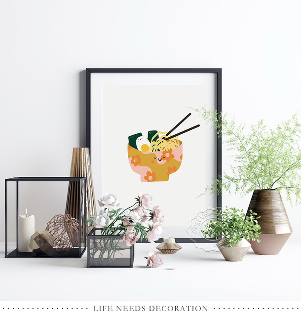 Miska do ramen z japońskim plakatem - piękne ilustracje przysmaków na ścianę, prosta dekoracja dla kuchni i jadalni - Wianko - 3
