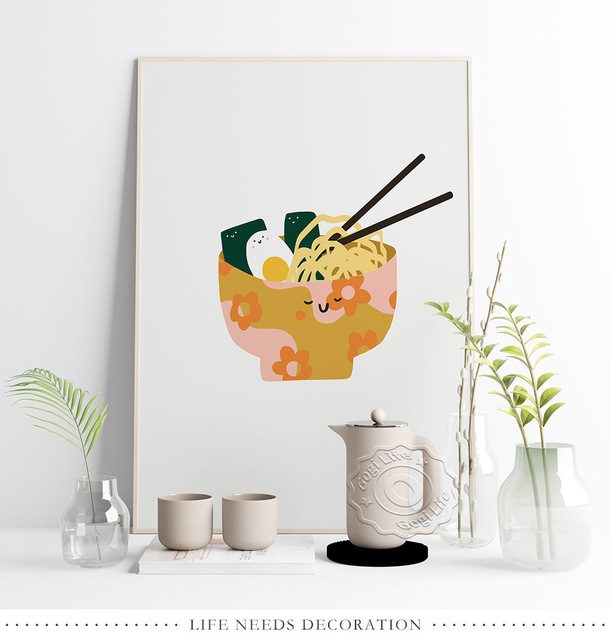 Miska do ramen z japońskim plakatem - piękne ilustracje przysmaków na ścianę, prosta dekoracja dla kuchni i jadalni - Wianko - 2