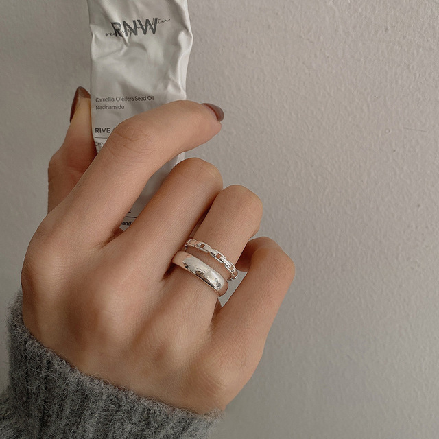 Pierścień otwierający dwuwarstwowy Hollow XIYANIKE 925 Sterling Silver, unikalny minimalistyczny styl biżuterii na palce dla kobiet, Party - Wianko - 3