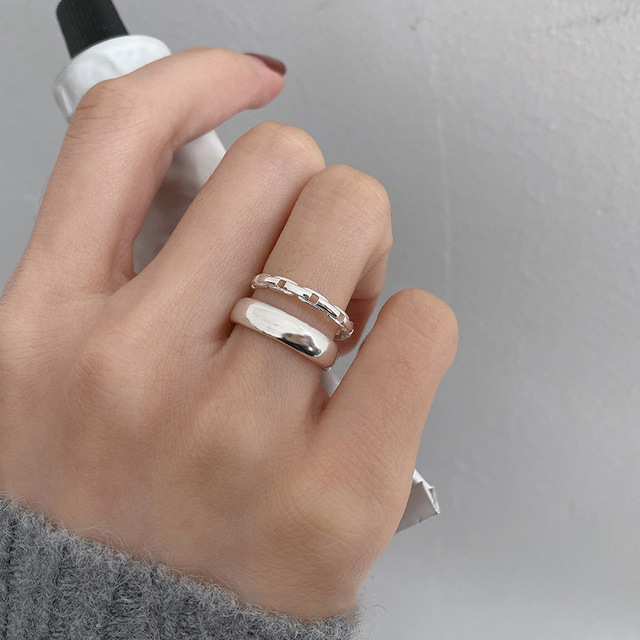 Pierścień otwierający dwuwarstwowy Hollow XIYANIKE 925 Sterling Silver, unikalny minimalistyczny styl biżuterii na palce dla kobiet, Party - Wianko - 1