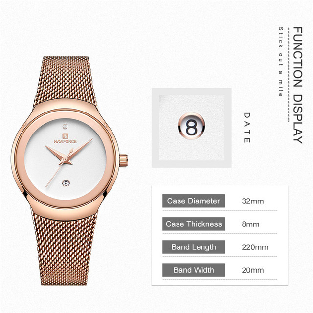 NAVIFORCE Zegarek damski luksusowej marki z klasyczną bransoletką ze stali nierdzewnej, model Relogio Feminino 5004 - Wianko - 2