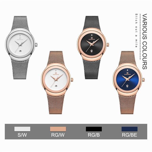 NAVIFORCE Zegarek damski luksusowej marki z klasyczną bransoletką ze stali nierdzewnej, model Relogio Feminino 5004 - Wianko - 5