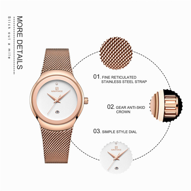 NAVIFORCE Zegarek damski luksusowej marki z klasyczną bransoletką ze stali nierdzewnej, model Relogio Feminino 5004 - Wianko - 3