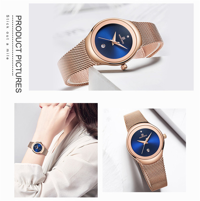 NAVIFORCE Zegarek damski luksusowej marki z klasyczną bransoletką ze stali nierdzewnej, model Relogio Feminino 5004 - Wianko - 6