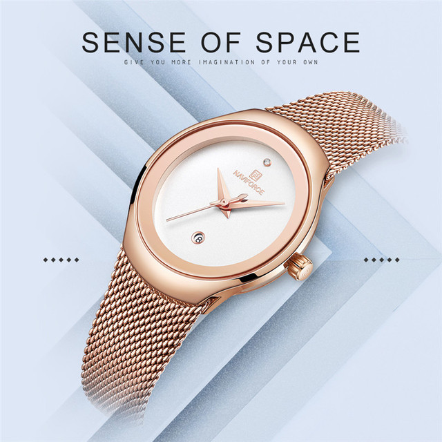 NAVIFORCE Zegarek damski luksusowej marki z klasyczną bransoletką ze stali nierdzewnej, model Relogio Feminino 5004 - Wianko - 1