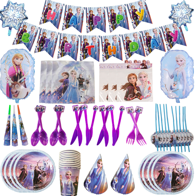 Jednorazowe zastawy stołowe - Frozen Party - Niebiescy bohaterowie - kubki i talerze papierowe - Baby Shower i dekoracje imprez - Wianko - 1