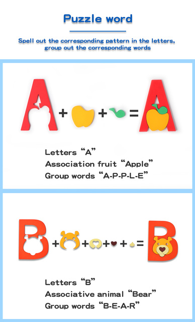 Drewniane puzzle alfabetyczne - rozwijanie zdolności rozpoznawania liter i angielskich słów przez dzieci - pomoce edukacyjne dla wczesnego nauki alfabetu - Wianko - 10