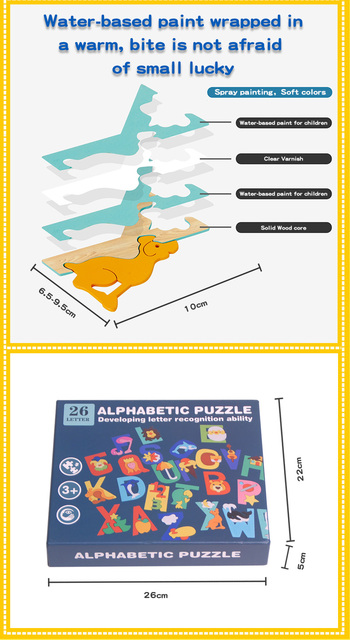 Drewniane puzzle alfabetyczne - rozwijanie zdolności rozpoznawania liter i angielskich słów przez dzieci - pomoce edukacyjne dla wczesnego nauki alfabetu - Wianko - 4