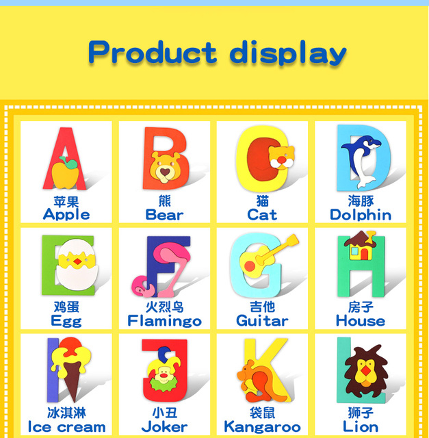 Drewniane puzzle alfabetyczne - rozwijanie zdolności rozpoznawania liter i angielskich słów przez dzieci - pomoce edukacyjne dla wczesnego nauki alfabetu - Wianko - 11
