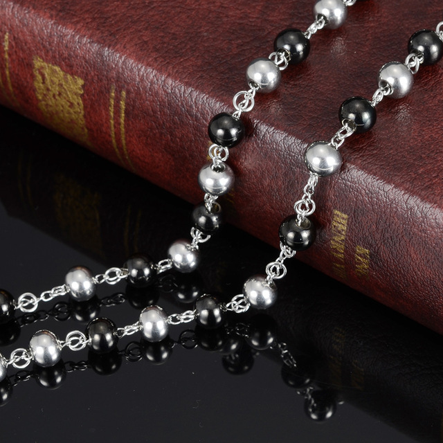 Naszyjnik kobiecy Tiasri z ukrzyżowanym Jezusem - długi łańcuszek, kolor srebrny z okrągłym koralikiem, idealny prezent dla przyjaciela - Wianko - 8