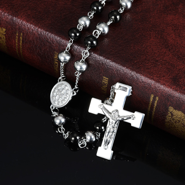 Naszyjnik kobiecy Tiasri z ukrzyżowanym Jezusem - długi łańcuszek, kolor srebrny z okrągłym koralikiem, idealny prezent dla przyjaciela - Wianko - 6