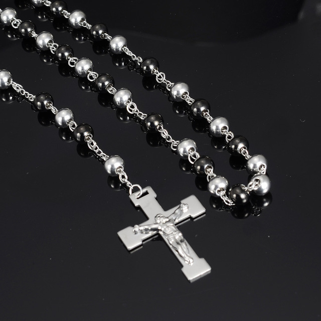 Naszyjnik kobiecy Tiasri z ukrzyżowanym Jezusem - długi łańcuszek, kolor srebrny z okrągłym koralikiem, idealny prezent dla przyjaciela - Wianko - 7