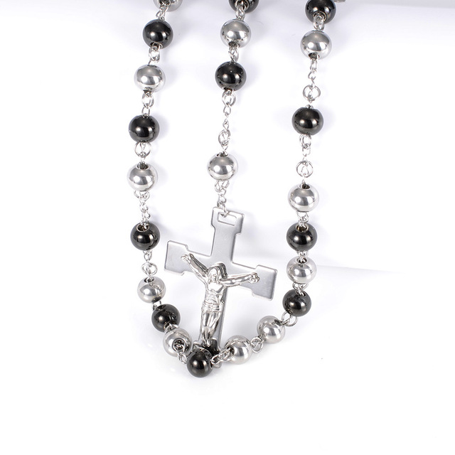 Naszyjnik kobiecy Tiasri z ukrzyżowanym Jezusem - długi łańcuszek, kolor srebrny z okrągłym koralikiem, idealny prezent dla przyjaciela - Wianko - 9
