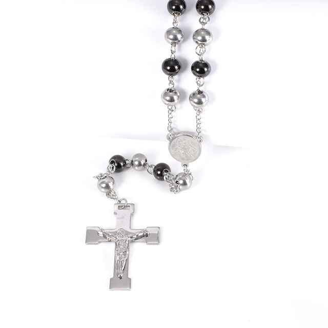 Naszyjnik kobiecy Tiasri z ukrzyżowanym Jezusem - długi łańcuszek, kolor srebrny z okrągłym koralikiem, idealny prezent dla przyjaciela - Wianko - 4