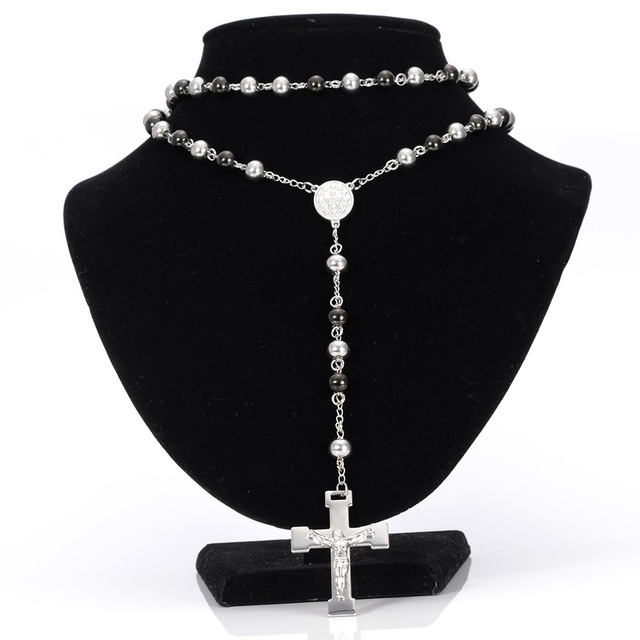 Naszyjnik kobiecy Tiasri z ukrzyżowanym Jezusem - długi łańcuszek, kolor srebrny z okrągłym koralikiem, idealny prezent dla przyjaciela - Wianko - 1