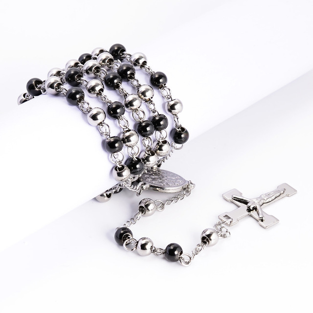 Naszyjnik kobiecy Tiasri z ukrzyżowanym Jezusem - długi łańcuszek, kolor srebrny z okrągłym koralikiem, idealny prezent dla przyjaciela - Wianko - 2