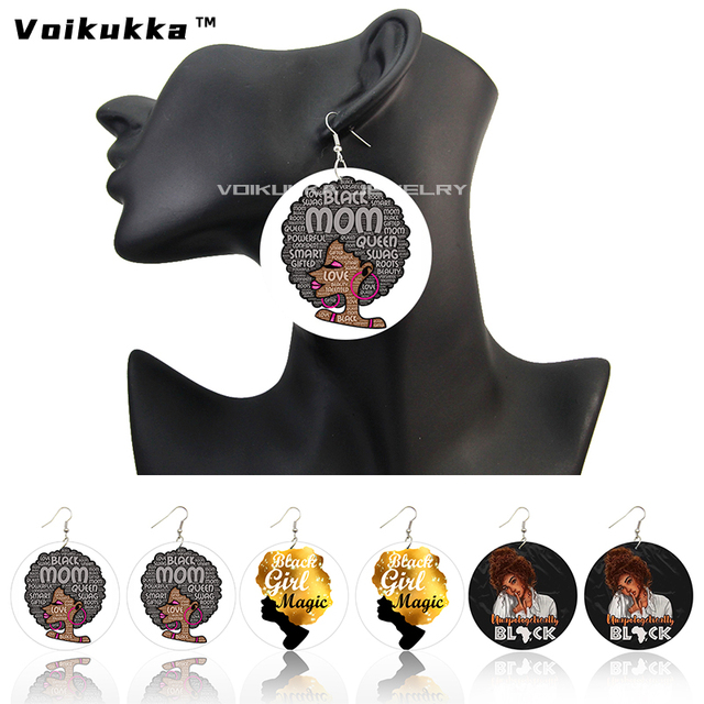 Kolczyki wiszące Voikukka - czarne, drewniane, afrykańskie, koło 6 cm, dla kobiet - Wianko - 5