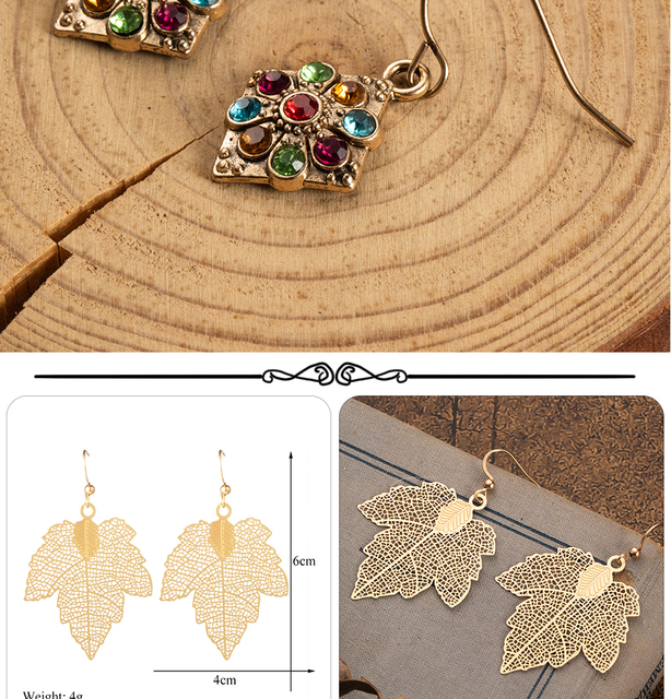 Kolczyki wiszące z mieszczącego się w Czechach pióra Tassel dla kobiet 2019 vintage złote liście Brincos biżuteria - gotowe! - Wianko - 2