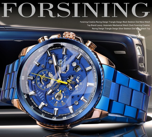 Zegarek męski mechaniczny Forsining Top marka, różowe złoto, koperta ze stali nierdzewnej, trzy tarcze, wielofunkcyjny biznesowy i sportowy automatyczny zegarek na rękę - Wianko - 1
