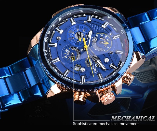Zegarek męski mechaniczny Forsining Top marka, różowe złoto, koperta ze stali nierdzewnej, trzy tarcze, wielofunkcyjny biznesowy i sportowy automatyczny zegarek na rękę - Wianko - 6