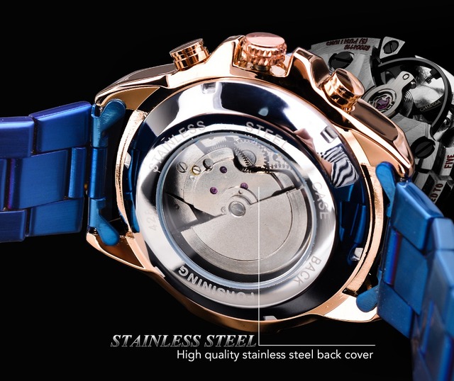 Zegarek męski mechaniczny Forsining Top marka, różowe złoto, koperta ze stali nierdzewnej, trzy tarcze, wielofunkcyjny biznesowy i sportowy automatyczny zegarek na rękę - Wianko - 7