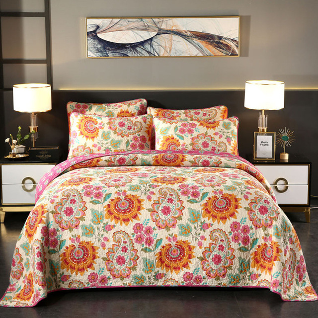 Narzuta bawełniana Chausub Floral Printed Twin 180x220cm na łóżko, pikowany koc na sofę - Wianko - 9
