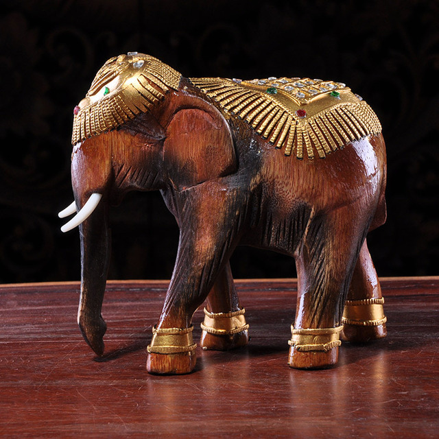 Ręcznie rzeźbiony drewniany słonik - ozdoba do dekoracji ust w stylu Tajlandii do domu i biura - Wianko - 7