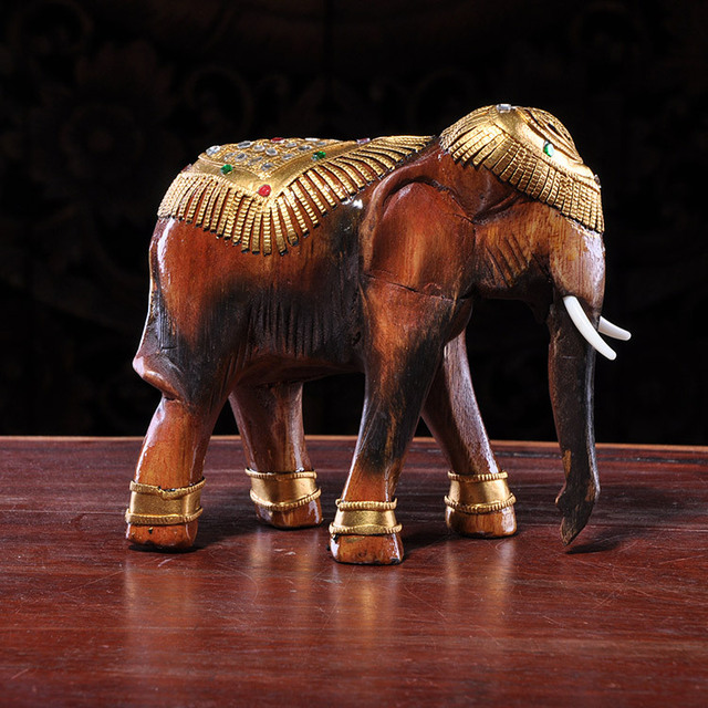 Ręcznie rzeźbiony drewniany słonik - ozdoba do dekoracji ust w stylu Tajlandii do domu i biura - Wianko - 5