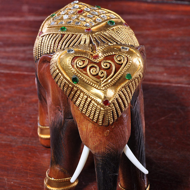 Ręcznie rzeźbiony drewniany słonik - ozdoba do dekoracji ust w stylu Tajlandii do domu i biura - Wianko - 10