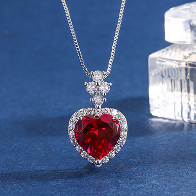 Zestaw biżuterii serca z rubinem, kolczyki i naszyjnik 925 srebro - prezent dla dziewczyny - Wianko - 5