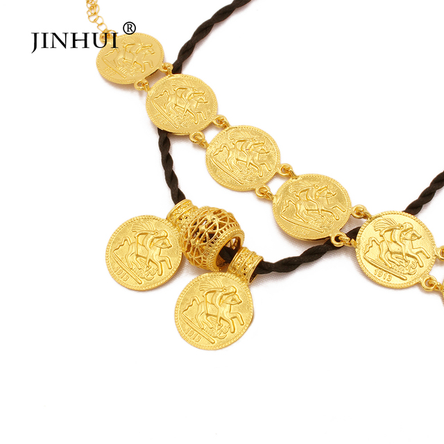 Zestaw biżuterii 24K złoty – duży naszyjnik z wisiorem w kształcie monety, bransoletka i kolczyki w stylu dubajskim afrykański zestaw podarunkowy dla nowożeńców - Wianko - 36
