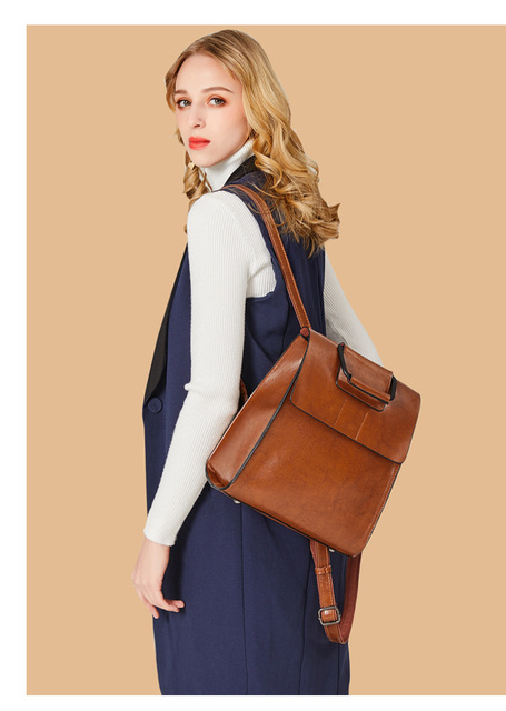 Vintage plecak damski z wysokiej jakości skóry - idealny na podróże i do szkoły - Wianko - 13