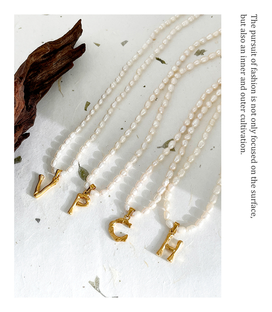 Naszyjnik z wisiorkiem Monlansher - Naturalne perły słodkowodne, stalowa inicjały, elegancki Vintage - biżuteria prezent 2021 - Wianko - 6